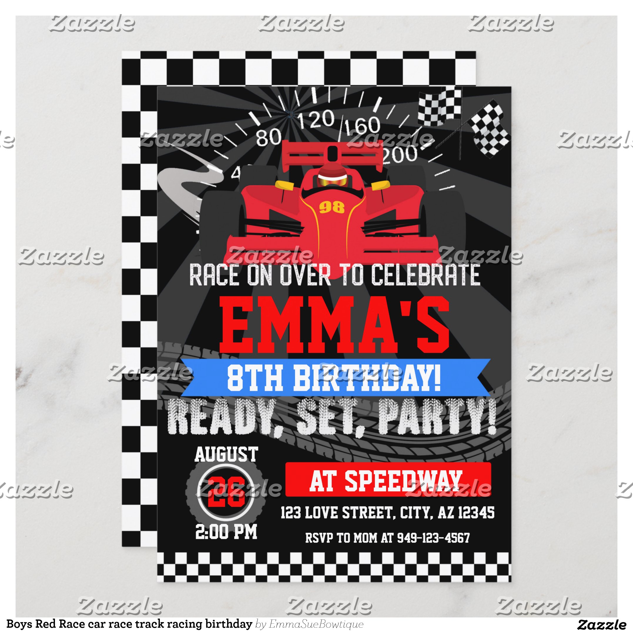 Boys Red Race car race track racing birthday Invitation
