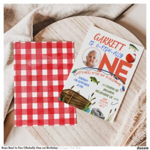 Boys Reel In Fun Ofishally One 1st Birthday Invitation