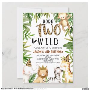 Boys Safari Two Wild Birthday Invitation