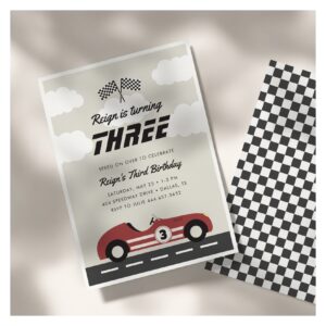 Boys Vintage Red Race Car Birthday Party Invitation