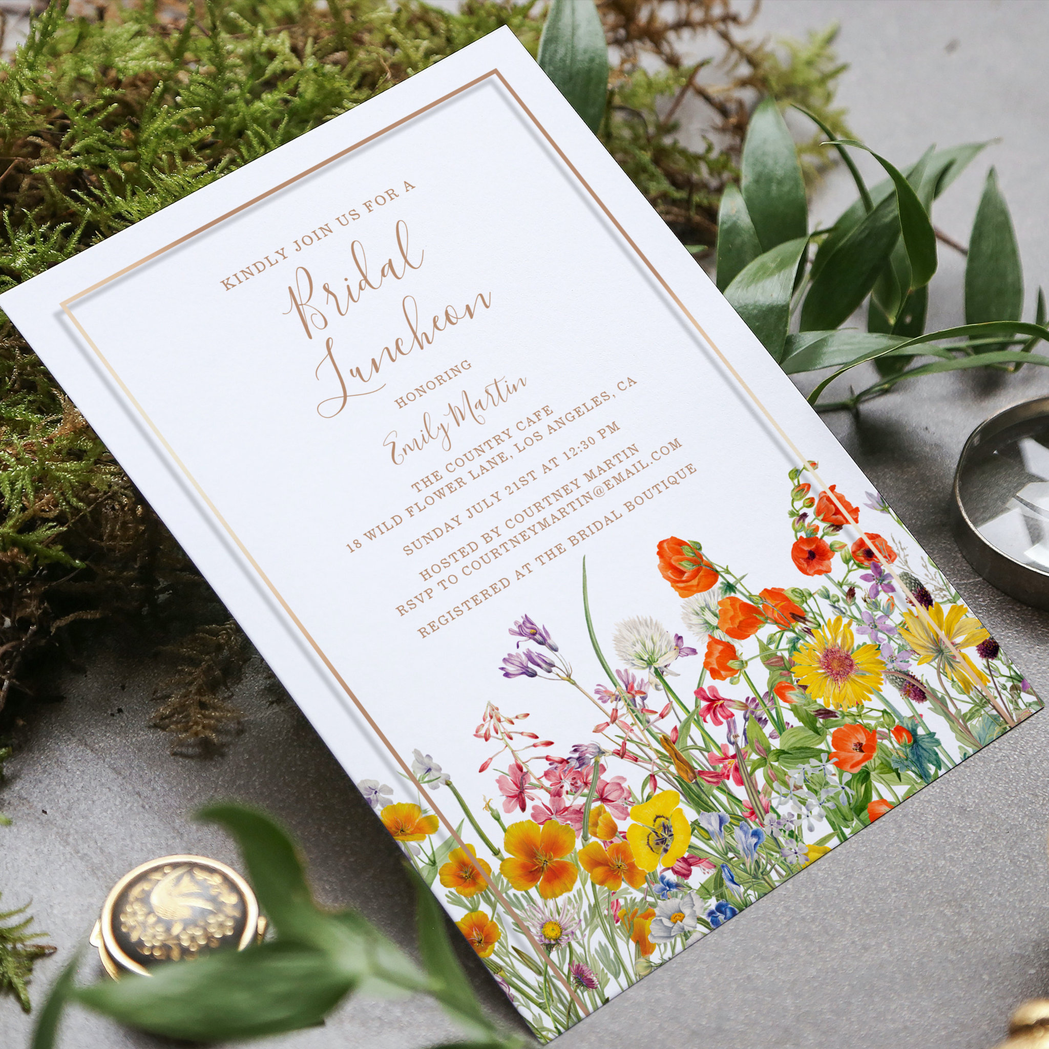 Bridal Luncheon Boho Wild Flowers Bridal Shower Invitation