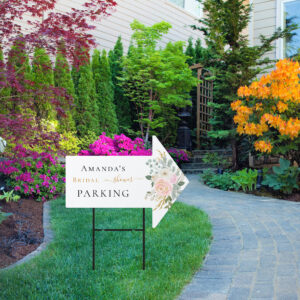 Bridal shower blush pink floral parking arrow sign