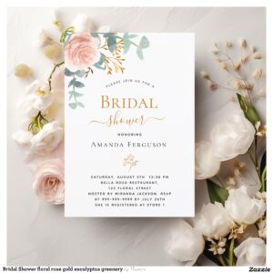 Bridal Shower floral rose gold eucalyptus greenery Invitation