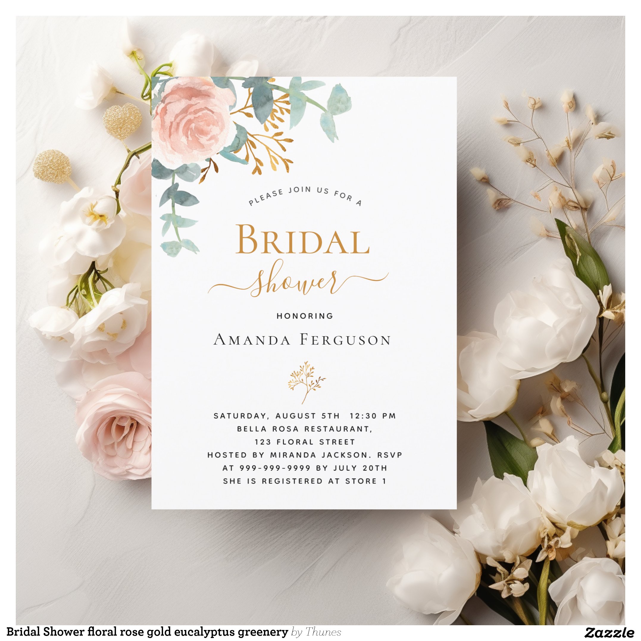 Bridal Shower floral rose gold eucalyptus greenery Invitation