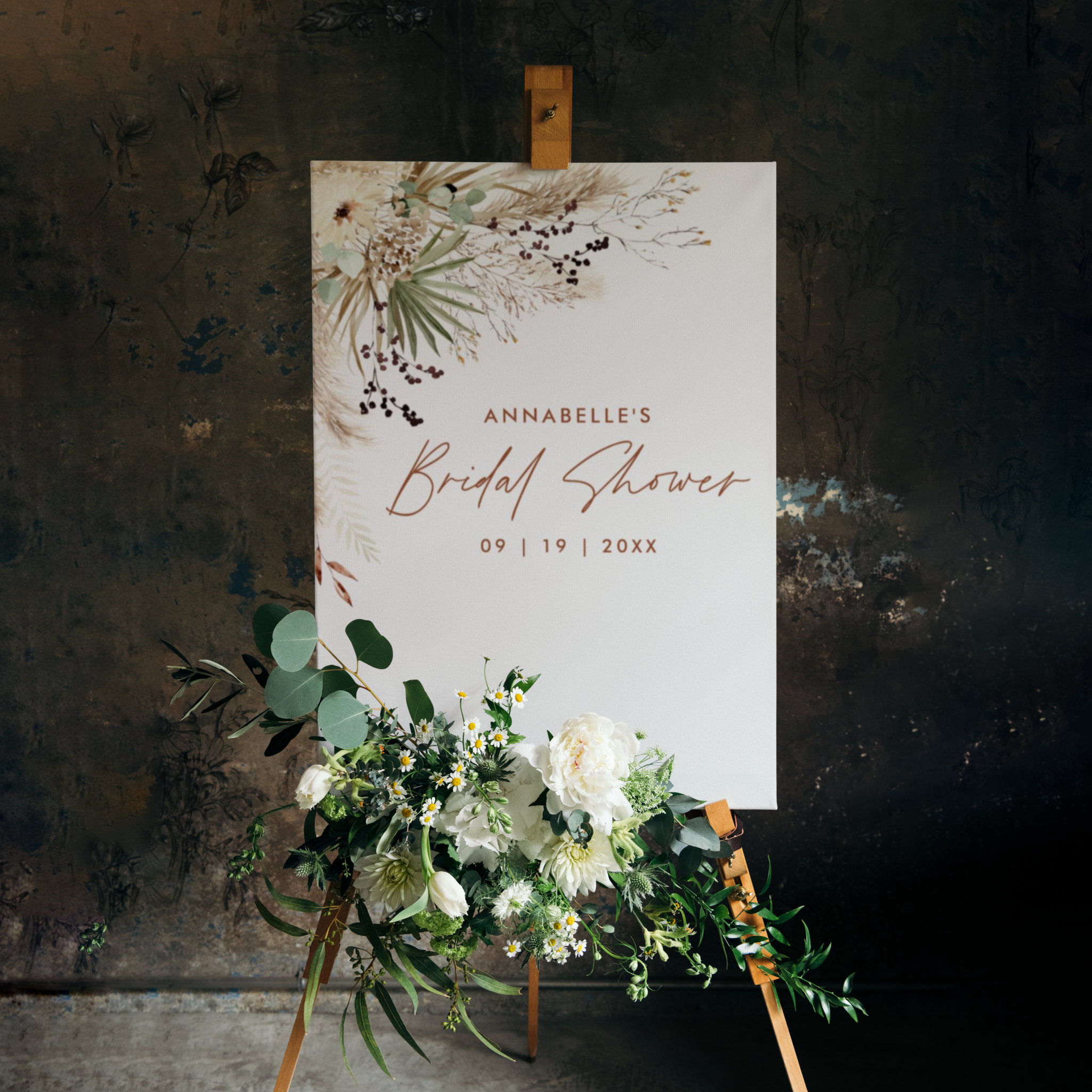 Bridal shower pampas grass modern boho elegant foam board