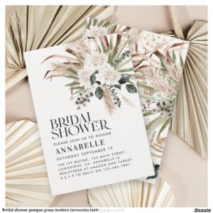Bridal shower pampas grass modern terracotta  invitation