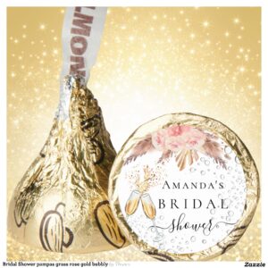Bridal Shower pampas grass rose gold bubbly Hershey?'s Kisses?