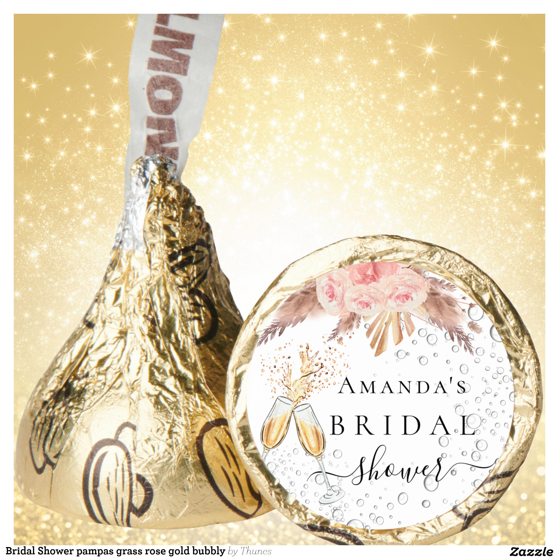 Bridal Shower pampas grass rose gold bubbly Hershey?'s Kisses?