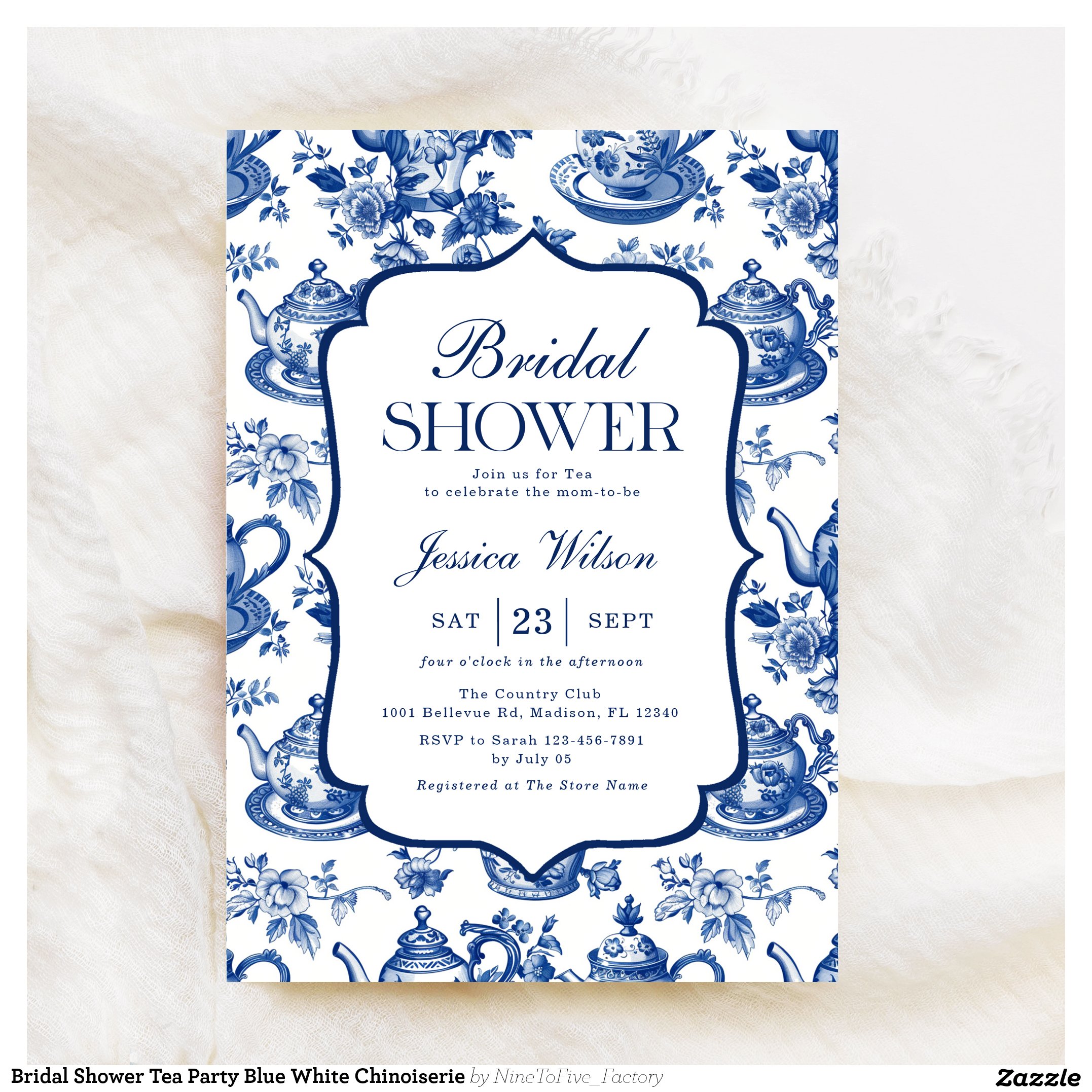 Bridal Shower Tea Party Blue White Chinoiserie Invitation