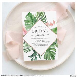 Bridal Shower Tropical Palm Watercolor Geometric Invitation