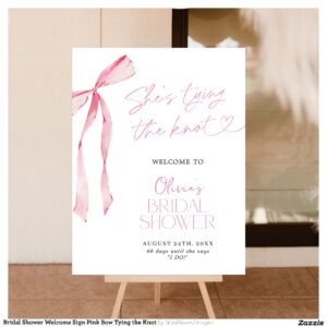 Bridal Shower Welcome Sign Pink Bow Tying the Knot