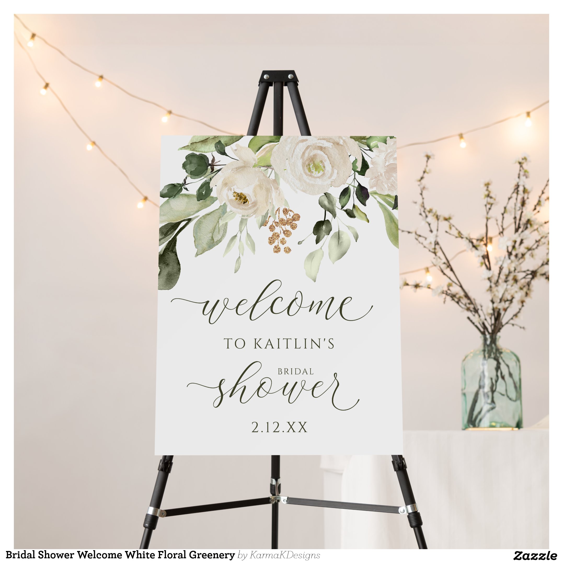 Bridal Shower Welcome White Floral Greenery Foam Board