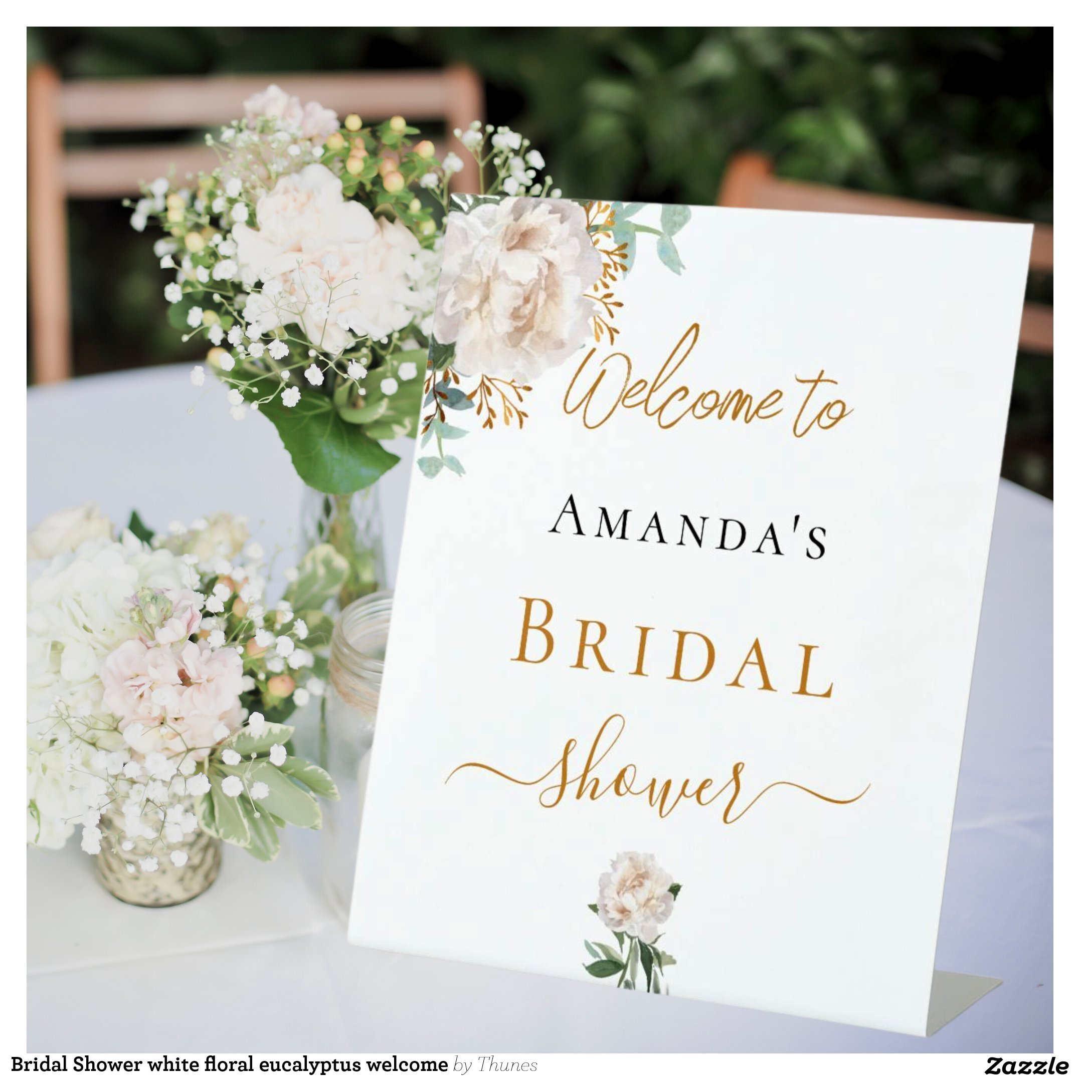 Bridal Shower white floral eucalyptus welcome Pedestal Sign