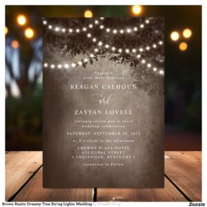 Brown Rustic Dreamy Tree String Lights Wedding Invitation