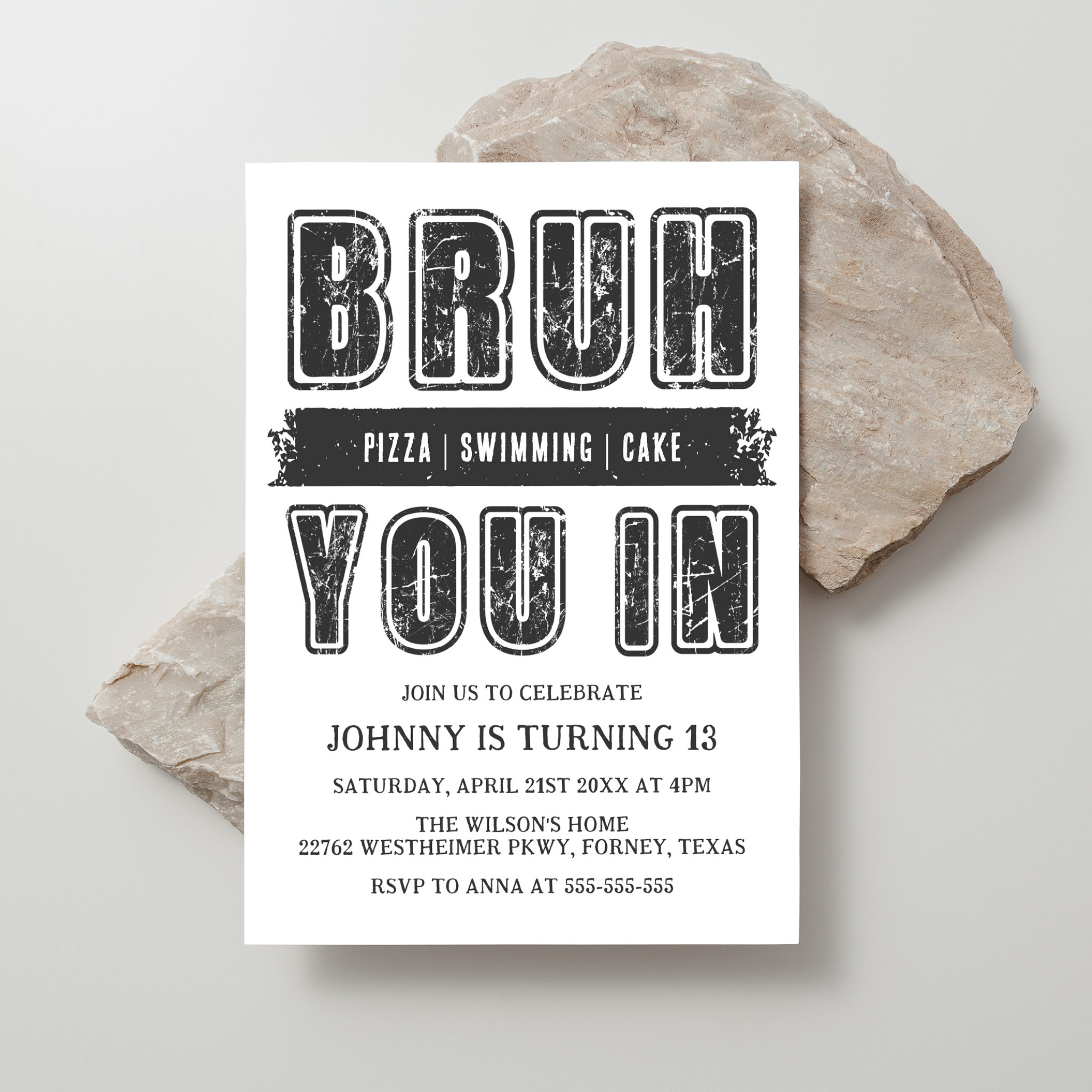 Bruh, You In? Pool Party Teen Boy Birthday Invitation