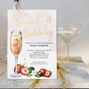 Brunch Bubbly Strawberry Champagne Bridal Shower Foil Invitation