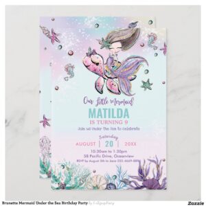 Brunette Mermaid Under the Sea Birthday Party Invitation