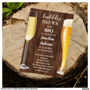 Bubbles Brews & BBQ Western Adults Birthday Invitation