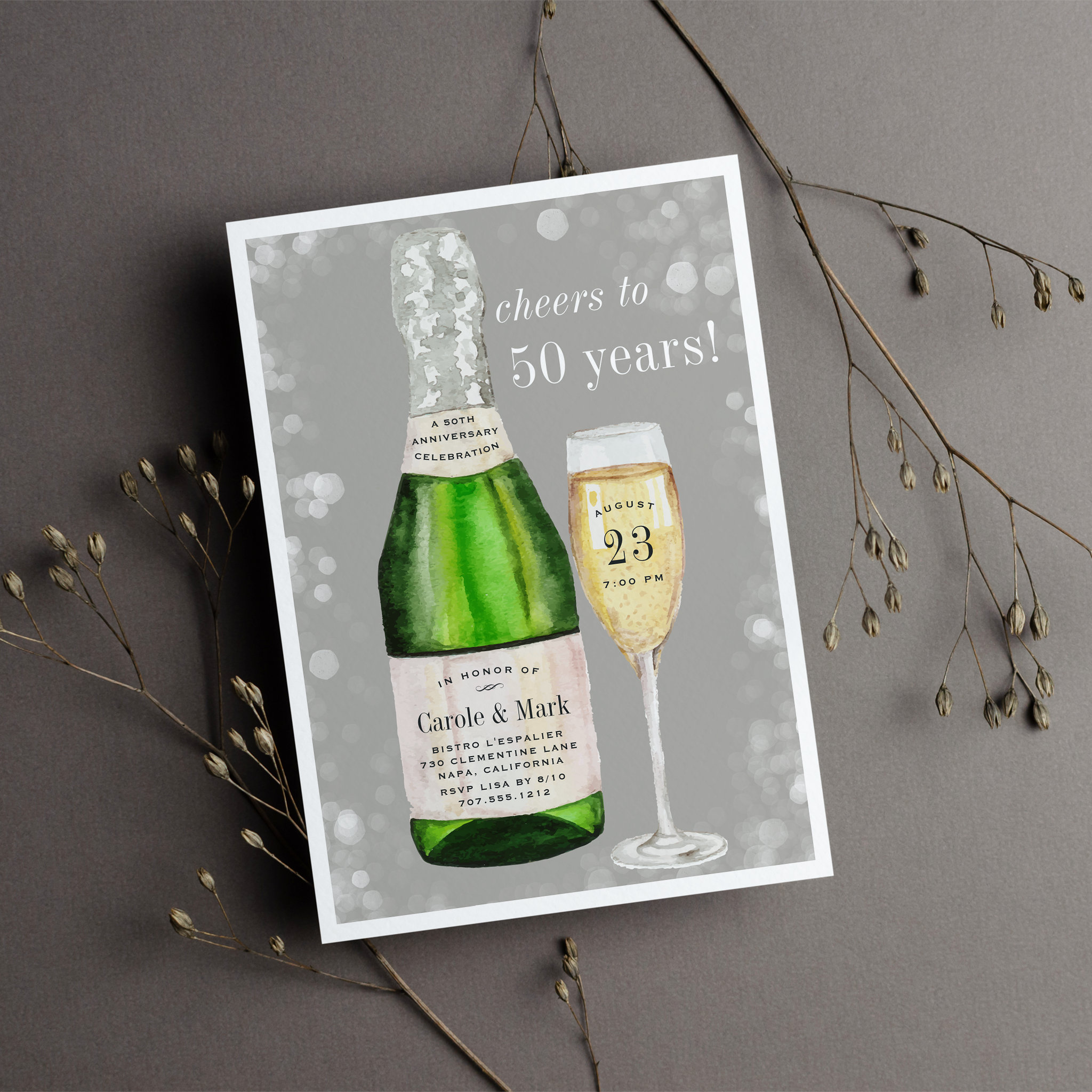 Bubbly Toast Any Year Anniversary Party Invitation