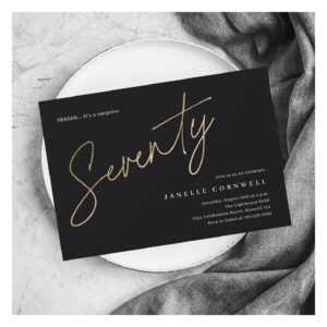 Budget Black and Gold 70th Birthday Invitation