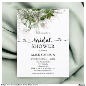 Budget Boho Greenery Heart Script Bridal Shower Invitation Postcard
