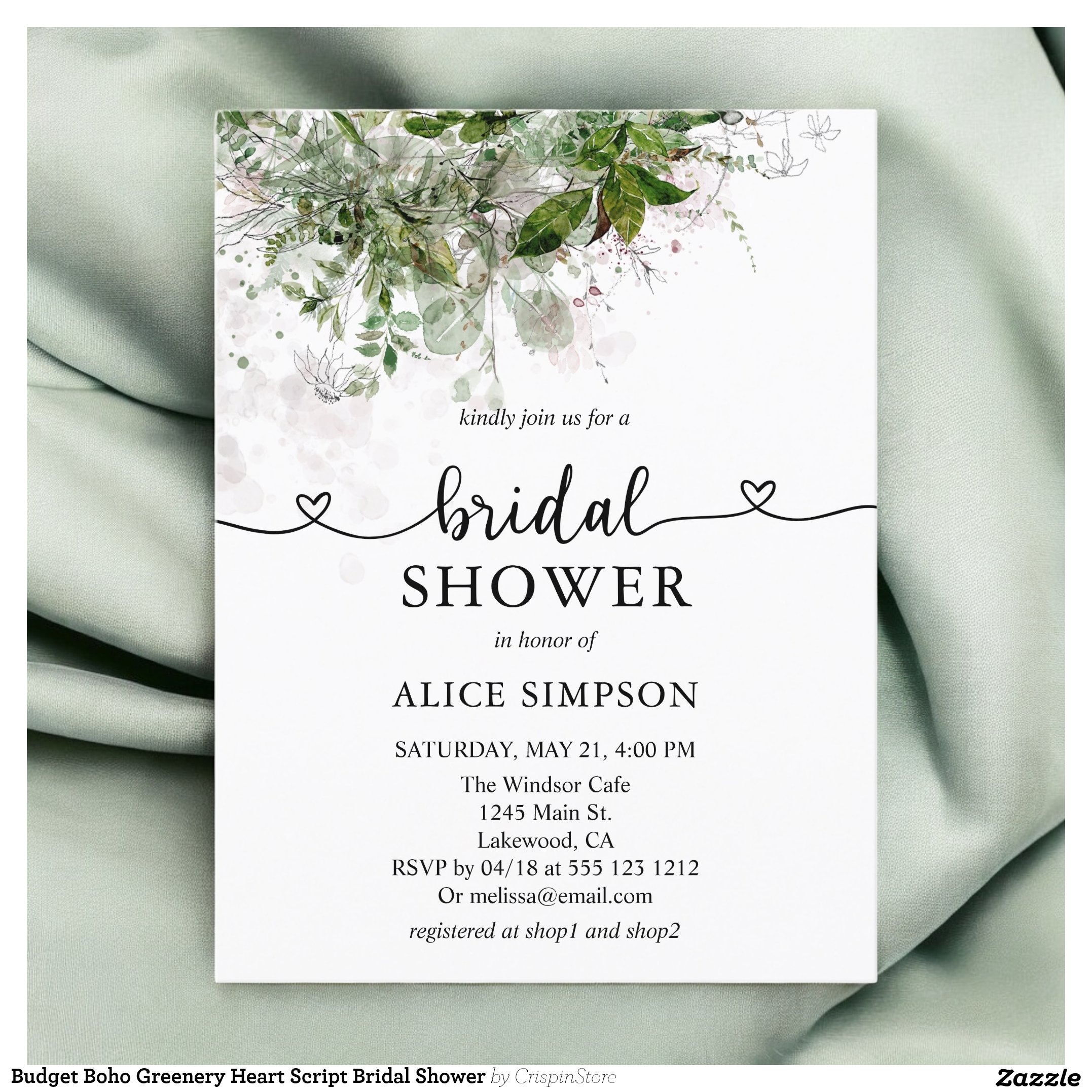 Budget Boho Greenery Heart Script Bridal Shower Invitation Postcard