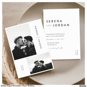 Budget Elegant Minimalist 2 Photo Wedding Invitation