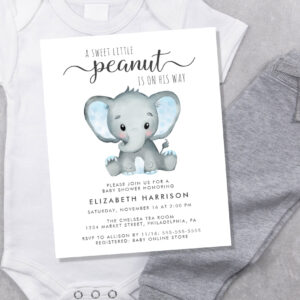 Budget Elephant Blue Baby Boy Shower Invitation