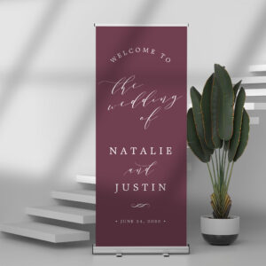 Burgundy Chic Calligraphy Wedding Welcome Retractable Banner