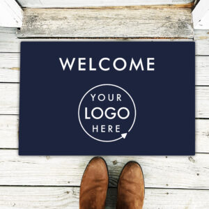 Business Logo Welcome Modern Navy Blue Corporate Doormat