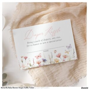 Butterfly Baby Shower Diaper Raffle Ticket Enclosure Card