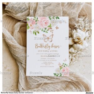 Butterfly kisses baby shower invitation