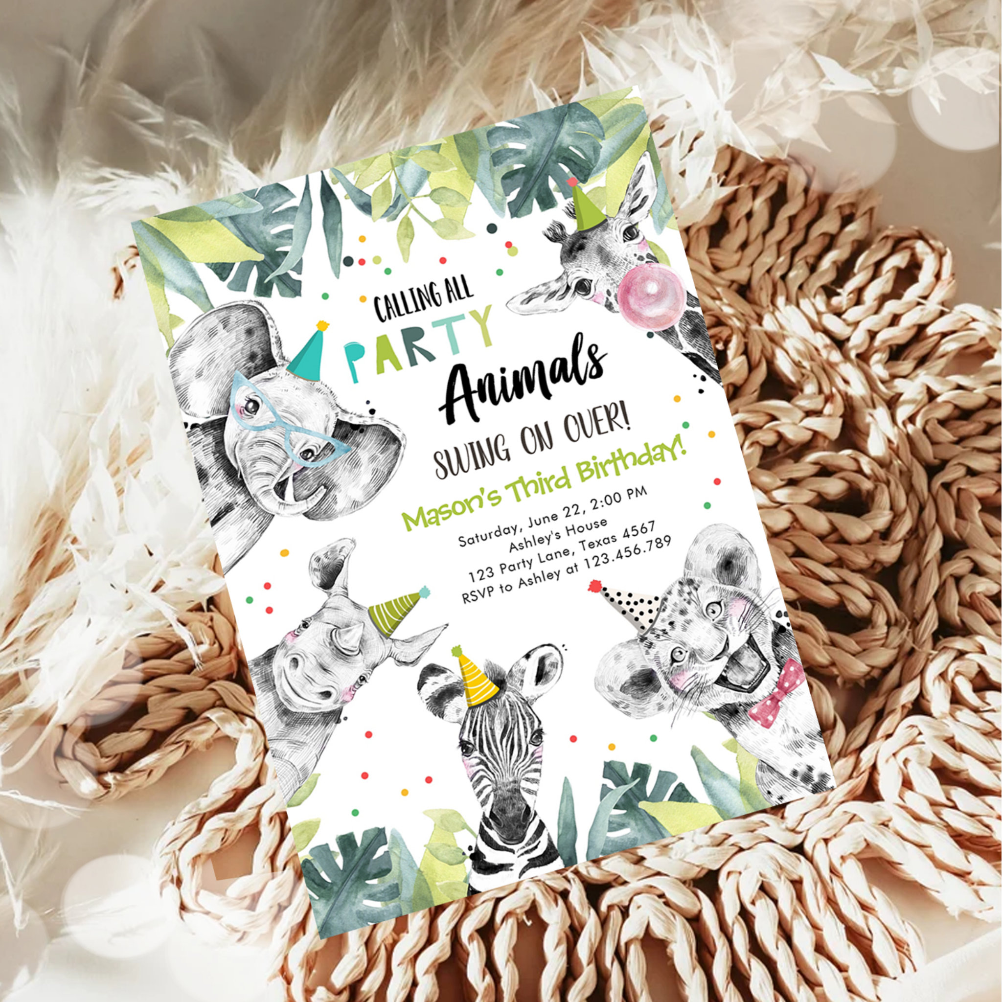 Calling All Party Animals Boy Safari Birthday  Inv Invitation