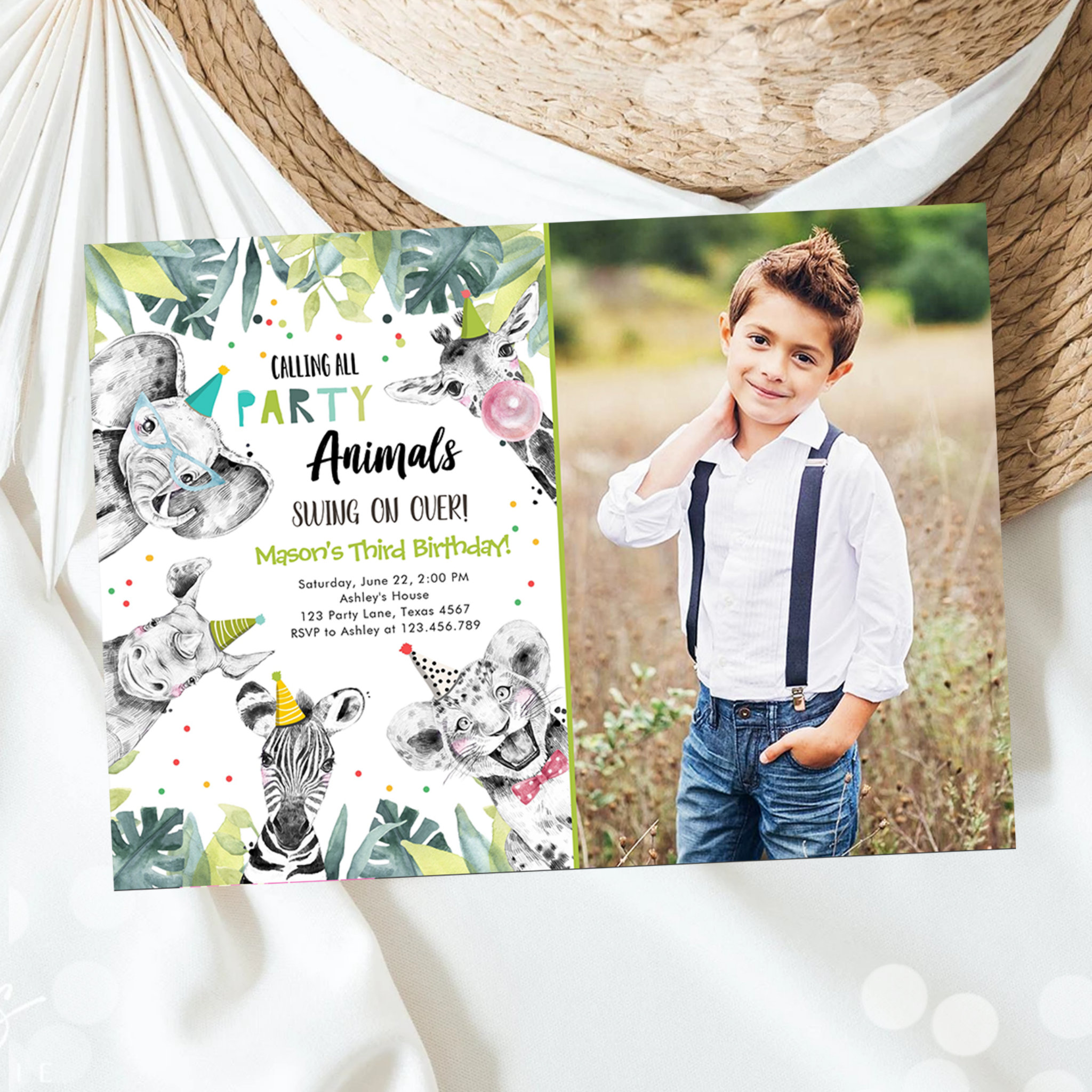 Calling All Party Animals Boy Safari Birthday  Inv Invitation