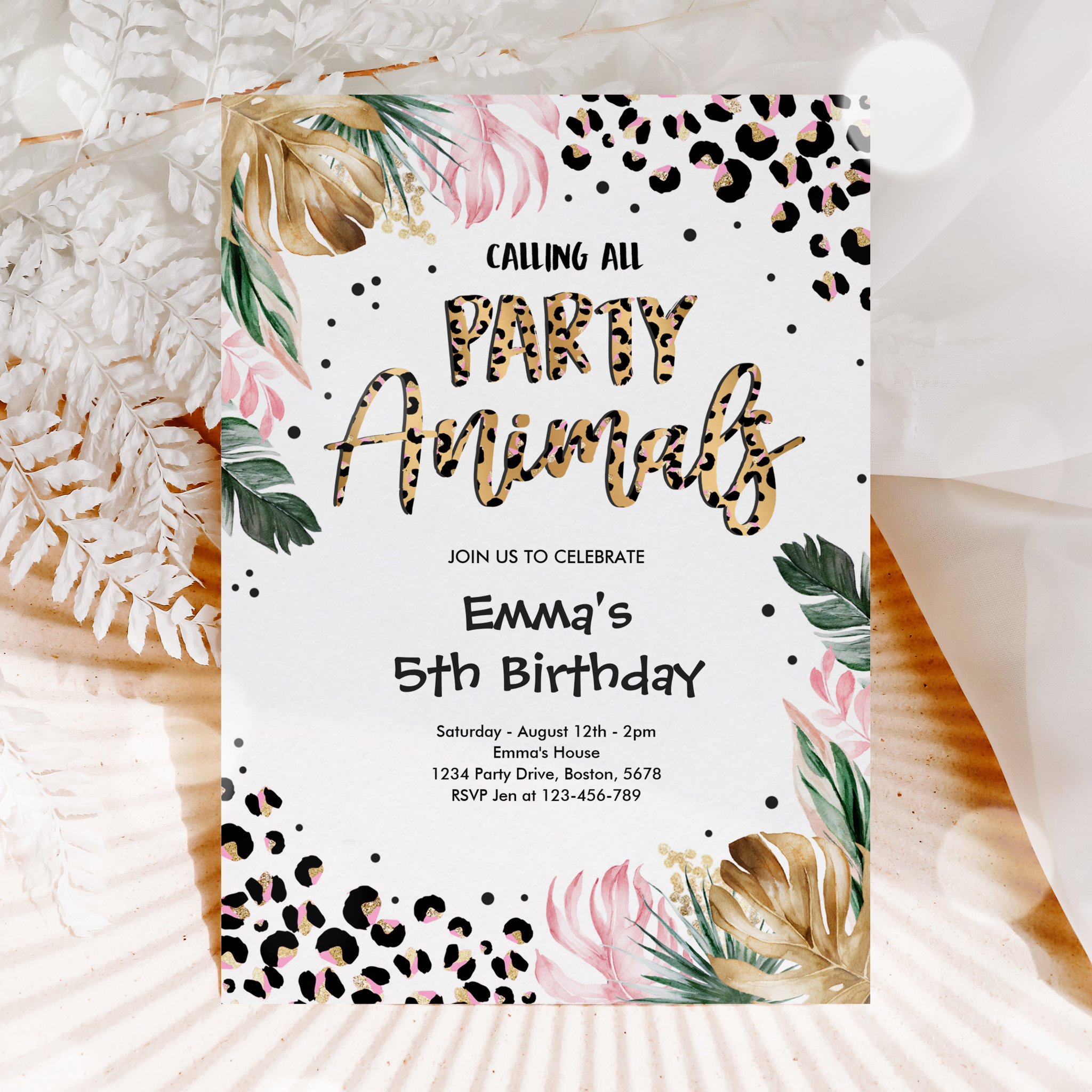 Calling All Party Animals Leopard Print Birthday Invitation