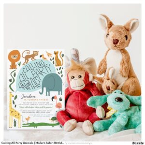 Calling All Party Animals Modern Safari Birthday Invitation