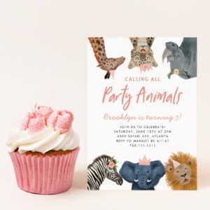 Calling All Party Animals Pink Safari Birthday Invitation