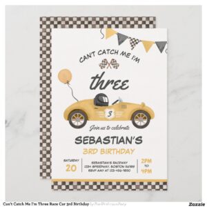 Can't Catch Me I'm Three Race Car 3rd Birthday Invitation