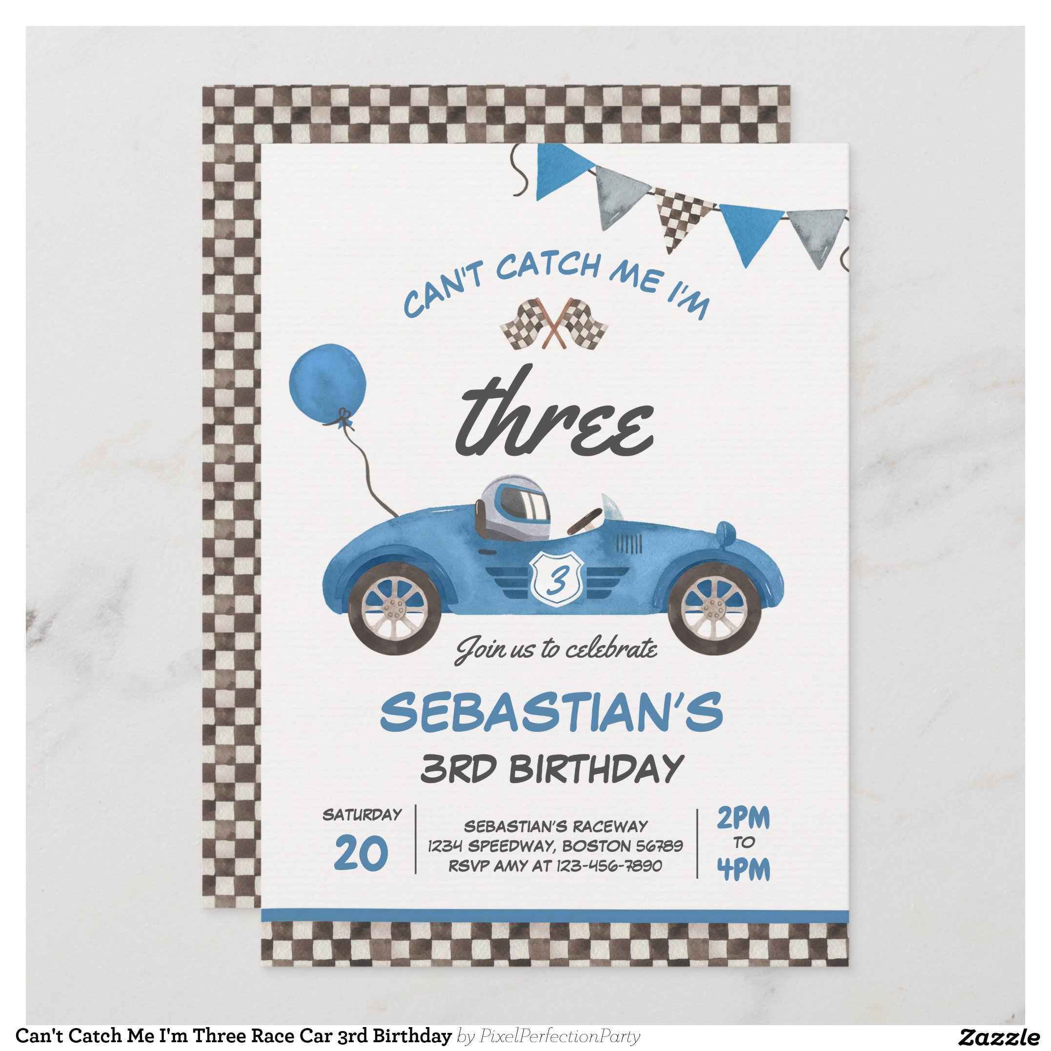 Can't Catch Me I'm Three Race Car 3rd Birthday Invitation