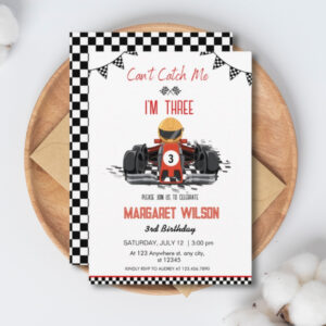 Can't Catch Me I'm Three Red Race Car 3rd Birthday Invitation