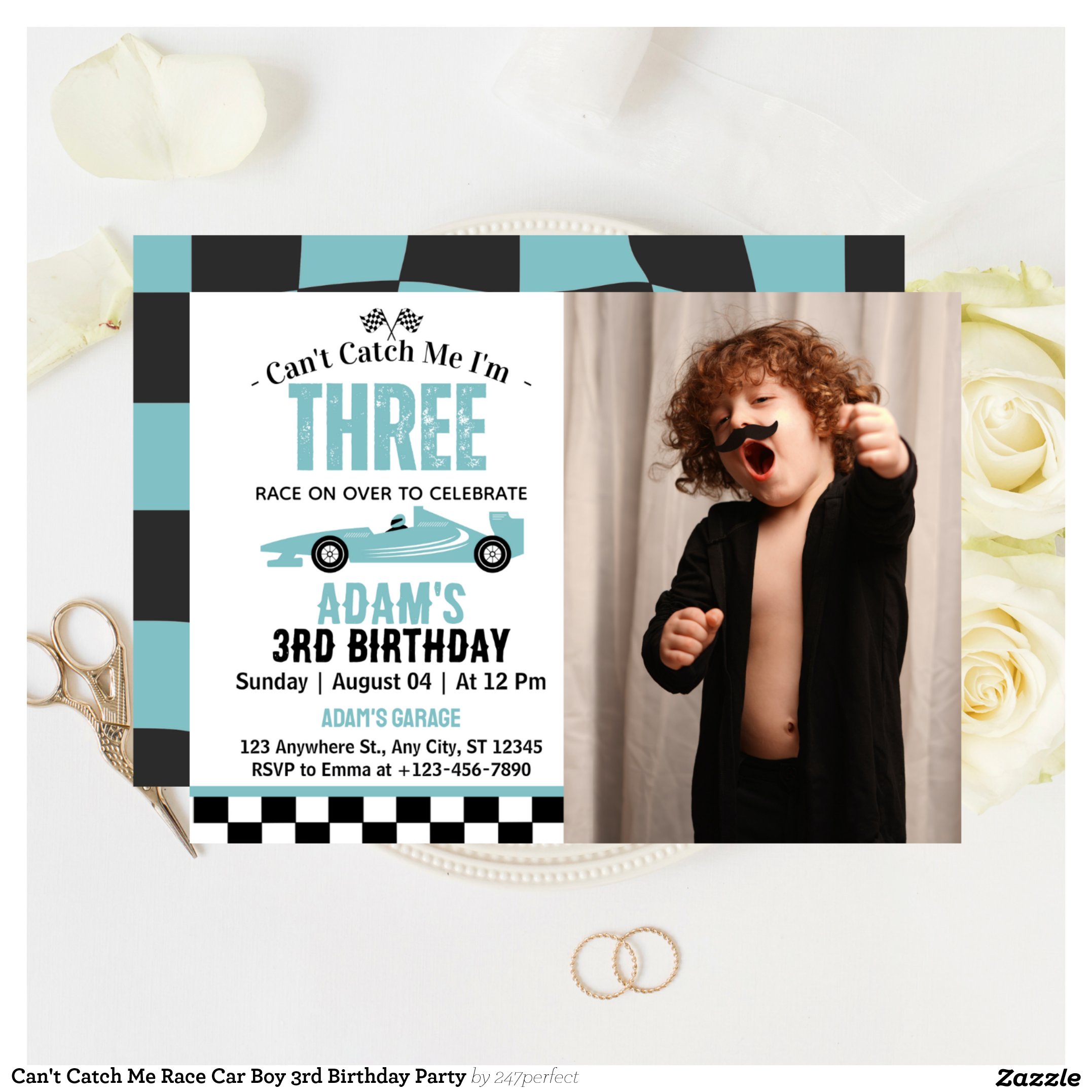 Can't Catch Me Race Car Boy 3rd Birthday Party Invitation