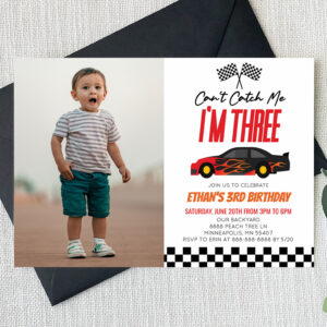 Can't Catch Me Red Race Car 3rd Birthday Party Invitation
