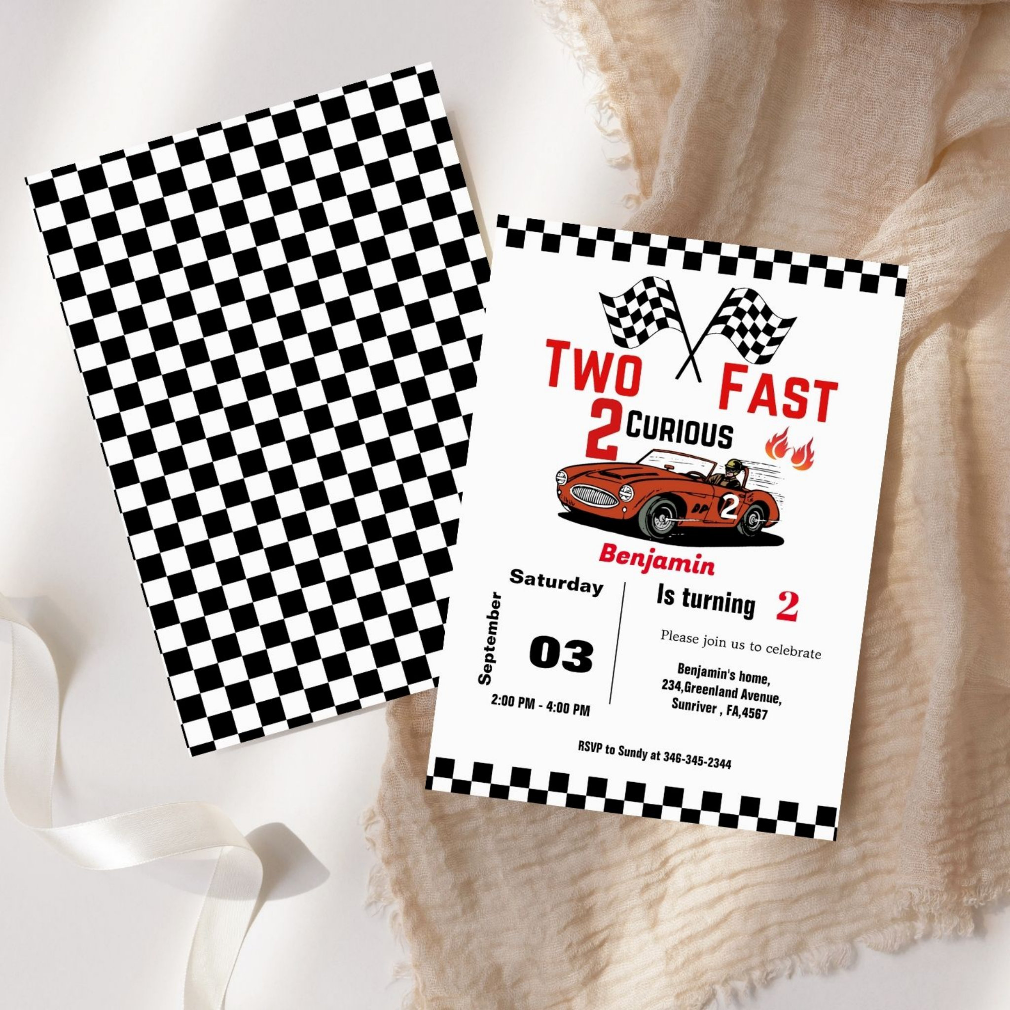 Car race growing up two fast Boy 2nd birthday Invitation
