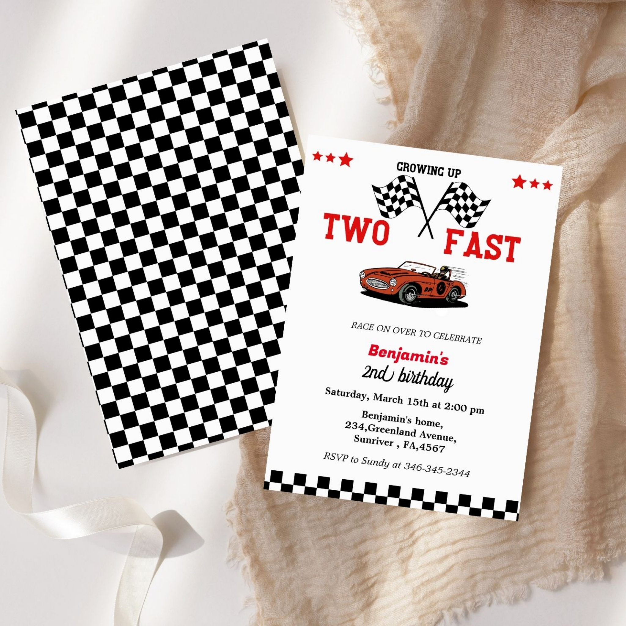 Car race Growing up two fast second boy birrthday Invitation