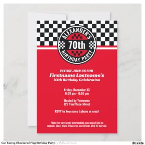 Car Racing Checkered Flag Birthday Party Invitation