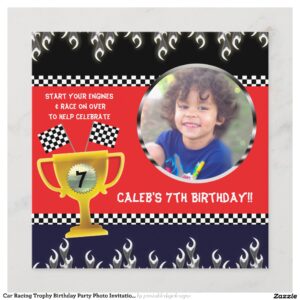 Car Racing Trophy Birthday Party Photo Invitations