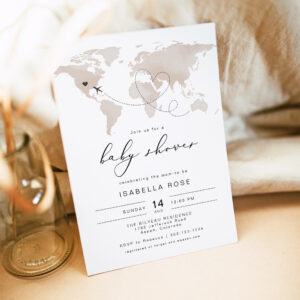 CARMEN Beige Map Travel Adventure Baby Shower Invitation