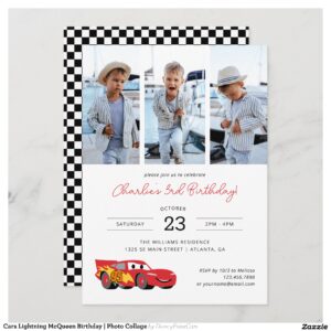 Cars Lightning McQueen Birthday Photo Collage Invitation