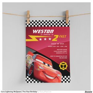 Cars Lightning McQueen Two Fast Birthday Invitation