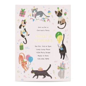 Cat-Tastic Kitty Cat Birthday Party With Gold Foil Invitation